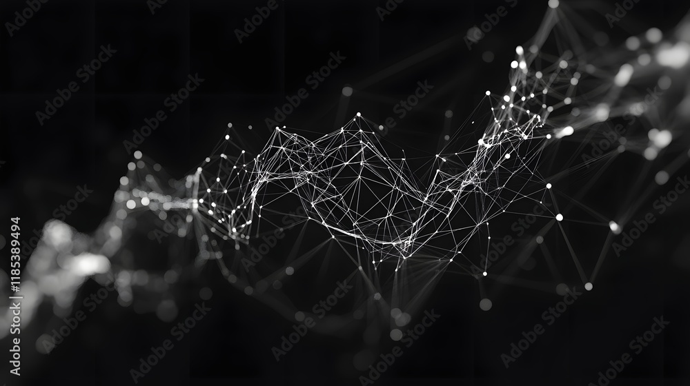 Poster abstract white network lines and points on black background