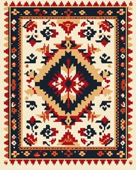 Decorative rug with threaded ornamentation and soft, warm texture, flat design illustration