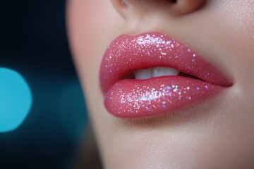 Naklejka premium A close-up of lips with glitter