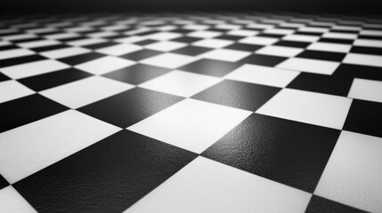 Naklejka premium Checkered Floor, Black and White Tiles, Geometric Pattern, Perspective View, Abstract Background Design