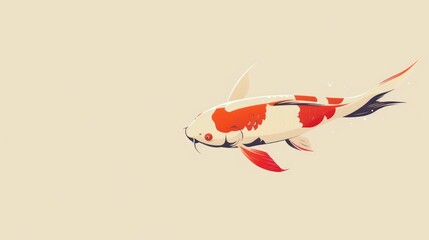 A clean, minimalist vector illustration of a koi fish swimming gracefull.  