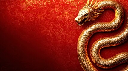 Obraz premium Gold Zodiac Snake on Red Background with Patterns