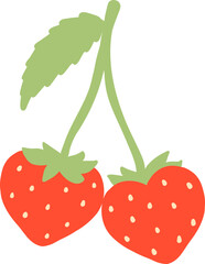 Two Strawberries Heart Shape with Leaf