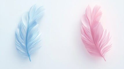 Pink and Blue 3D Rendering of a Feather Isolated on a Neutral Background, Highlighting Its Delicate Texture and Vibrant Colors. A Symbol of Grace and Beauty.