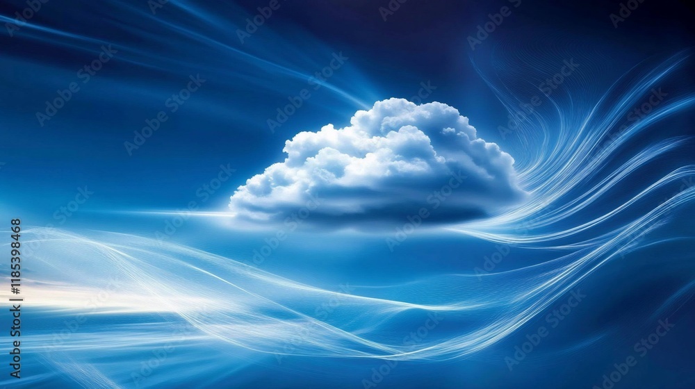 Poster abstract cloud computing concept: digital sky with illuminated cloud