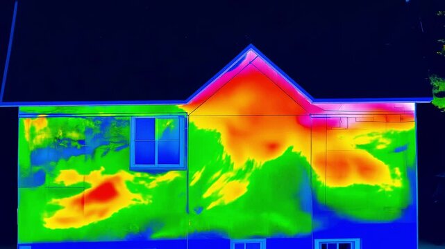 Thermal imaging detecting heat loss from house
