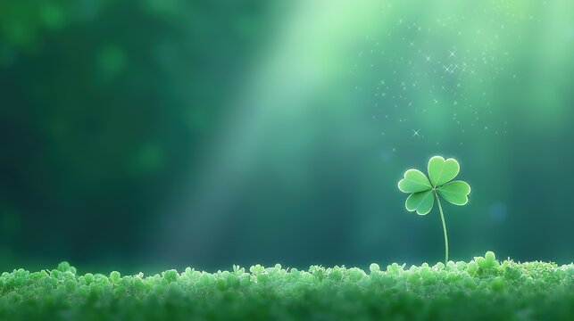 Radiant shamrock in sunlit forest: symbol of luck and nature's beauty