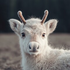 Obraz premium Adorable White Reindeer Calf Portrait Wildlife Animal Photography