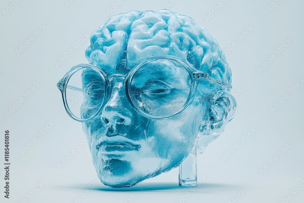 Aufkleber glass brain sculpture showcasing a neural network with luminous connections, symbolizing data transf