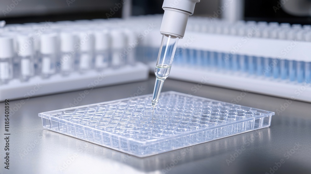 Aufkleber modern laboratory setting close-up concept. scientific equipment with a pipette dispensing liquid in