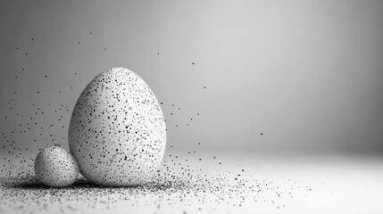Minimalist Easter Eggs with Black Speckles on a Light Background for Chinese New Year Celebration, Perfect for Simple Seasonal Designs and Elegant Decorations