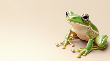 Obraz premium A Stunning Closeup of a Green Tree Frog on a Beige Background High-Quality Detailed 3D Render