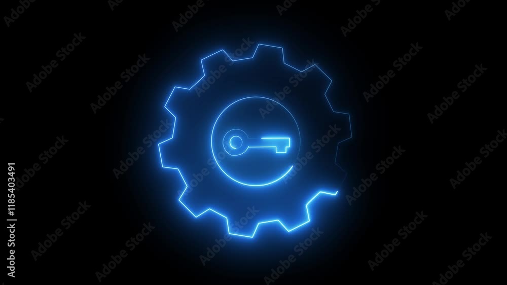 Poster abstract neon setting icon, with key spanner symbol animation. animated icon for mechanic. the key t