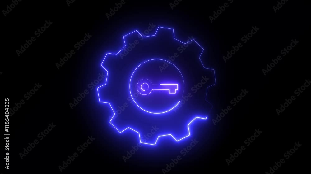 Poster abstract neon setting icon, with key spanner symbol animation. animated icon for mechanic. the key t