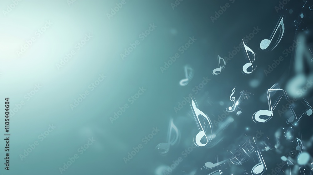 Poster Abstract Teal Background With Floating Musical Notes