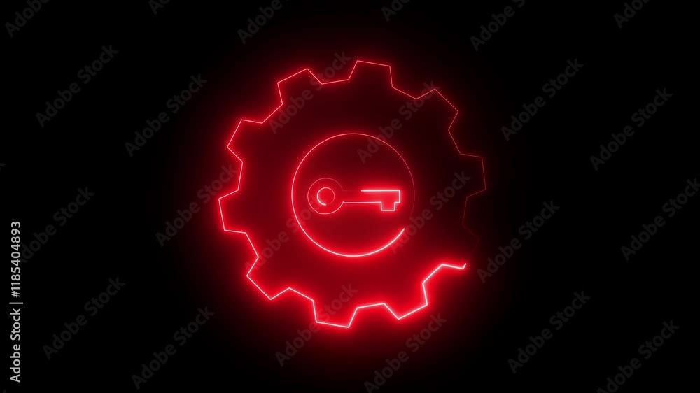 Poster abstract neon setting icon, with key spanner symbol animation. animated icon for mechanic. the key t