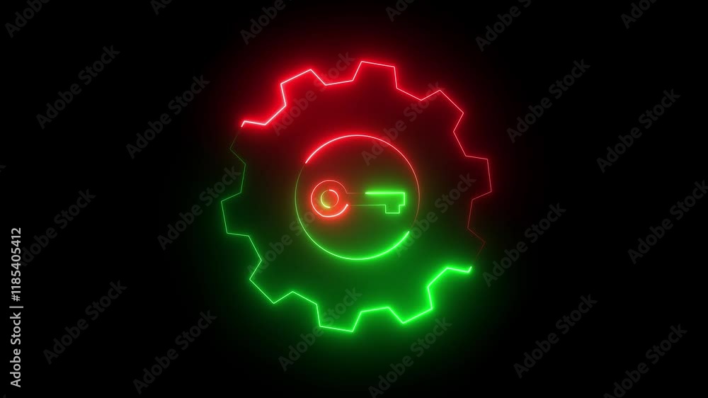 Poster abstract neon setting icon, with key spanner symbol animation. animated icon for mechanic. the key t