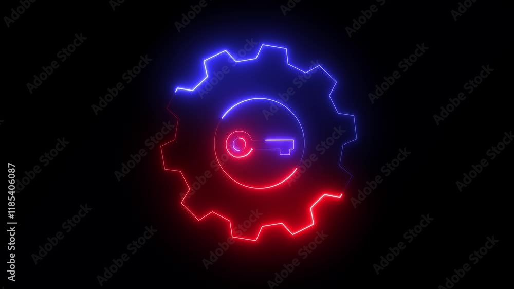 Poster abstract neon setting icon, with key spanner symbol animation. animated icon for mechanic. the key t