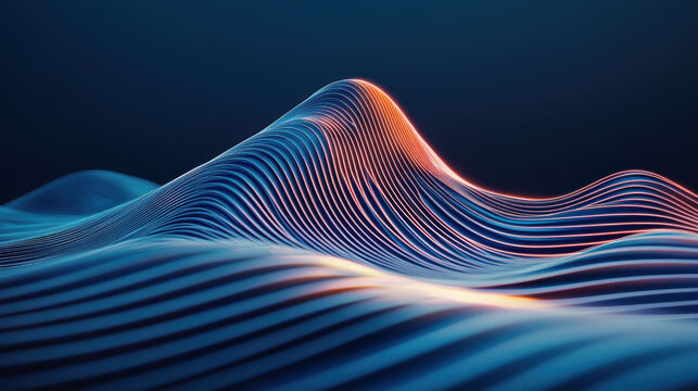 Digital waves curve gracefully in vibrant lines, merging cool and warm tones in an abstract tapestry that exudes energy and fluidity.