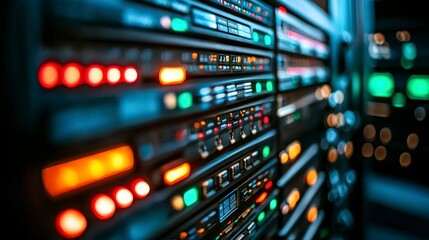 Fototapeta premium Server Room Lights Data Center Technology Network Infrastructure IT Hardware Computing