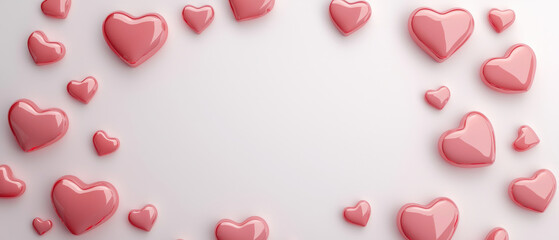 Fototapeta premium Valentine Themed of Glossy pink hearts arranged in romantic frame, perfect for Valentine Day