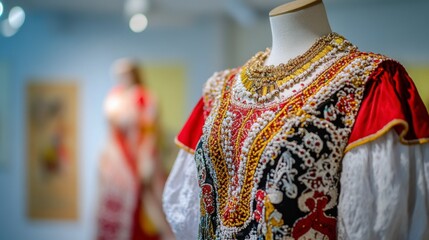 Ukrainian Wedding Dress Detail on Mannequin in Museum