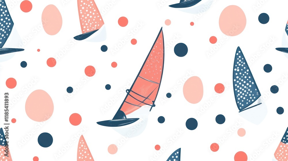 Poster seamless pattern with sailboats and dots.