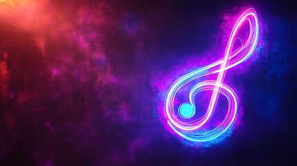 Glowing Neon Treble Clef Abstract Music Design