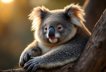 Obraz premium Close-up of a relaxed koala resting in a tree.