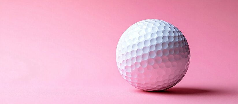 A photorealistic golf ball on a soft pink background, perfect for feminine golfing themes, branding, and event promotions like tournaments or women's sport gatherings.