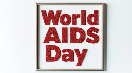 A framed display highlighting "World AIDS Day" in bold red letters on a white background.