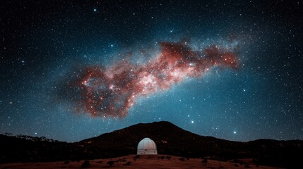 Majestic Milky Way Galaxy Over Observatory at Night