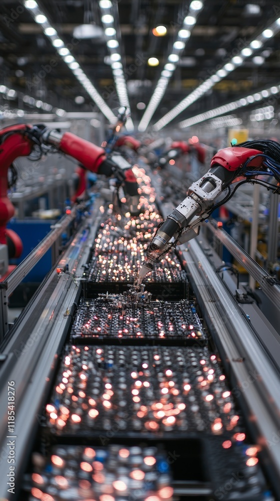 Poster Robotic Assembly Line  Automated Manufacturing  Industrial Robots  Factory Automation  Pre