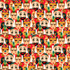 A Vibrant and Colorful Masks Pattern Perfectly Designed for Various Festive Themes and Celebrations