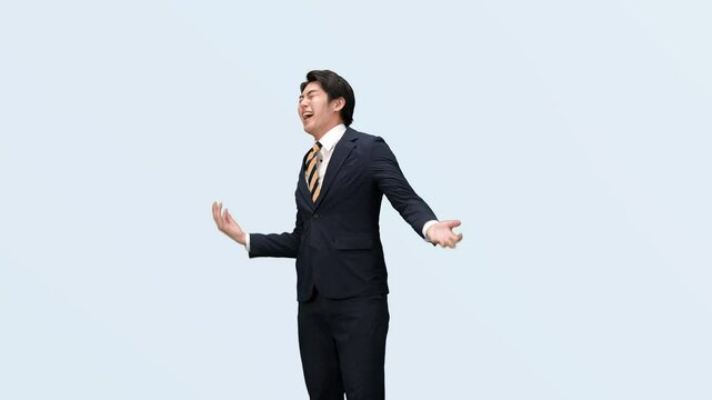 man, businessman, business, dance, laugh, smile, roar with laughter, funny, laugh out loud, japanese, asian, businessperson, people, fun, happy, big hit, comedy, joke, gag, pun, achievement, pass, suc