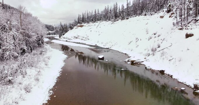 Flathead River Aerial Drone Winter Views Glacier National Park