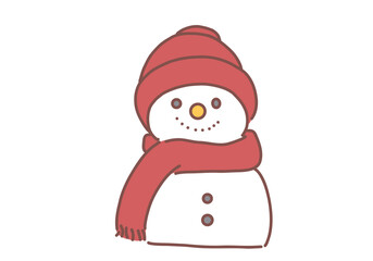 A fun cartoon snowman wearing a red hat and scarf is enjoying the winter holidays. Hand drawn style vector design illustrations.
