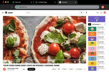Desktop frame in video website page of Homemade pizza food recipe