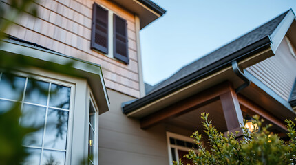 Fototapeta premium Residential Exterior Details: Two Houses with Varying Architectural Styles