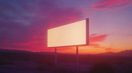 Blank billboard at sunset in desert landscape.