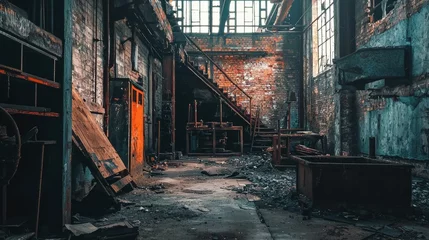 Fototapeten Abandoned old factory interior slung derelict forsaken outcast © max79im