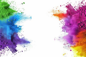 Flawless Picture of Colorful Holi Powder Square Border on a White Background