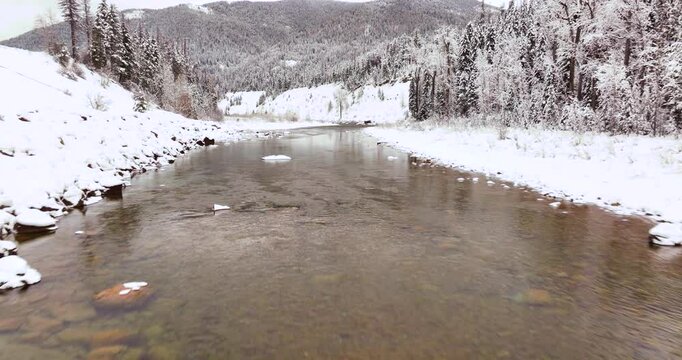 Snowy Wilderness Aerial Drone Glacier National Park Montana Winter