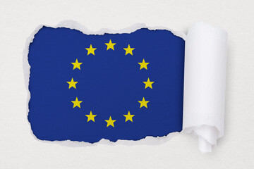Flag of Europe, ripped paper design on off white background