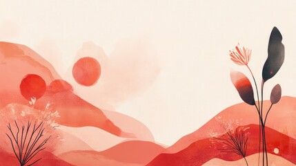 Artistic red design with soft organic shapes.