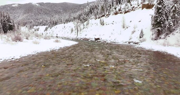 Aerial Drone Dramatic Winter Landscapes Glacier National Park