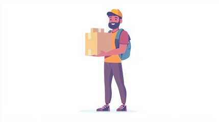 Smiling delivery person carrying a package.