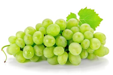 Pixel Perfect Image of Green Grapes on White Background, Fresh Green Grapes