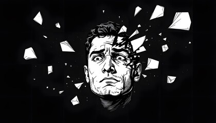 Shattered Man: A Dramatic Black and White Ink Illustration