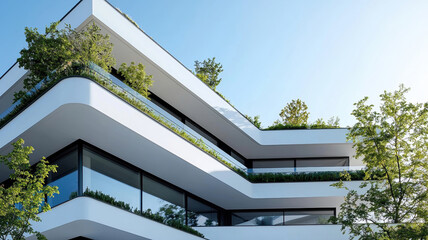 Obraz premium Modern building design with eco friendly materials and greenery